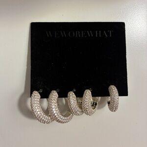 WeWoreWhat Pave Silver Hoops and Ear Cuff Earring Set